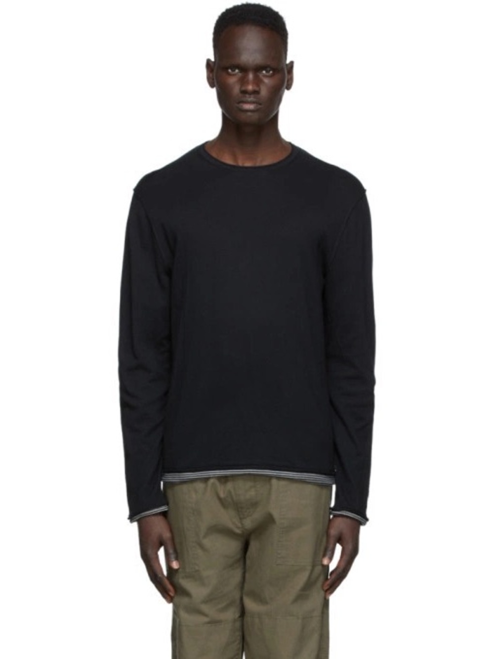 rag & bone Palmer Double Cloth Long‎ Sleeve Top Mens Large Black Striped Cotton